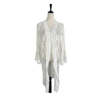 Y2K White Lace Sheer Kimono Robe Floral Mesh Coquette Romantic Festival XL